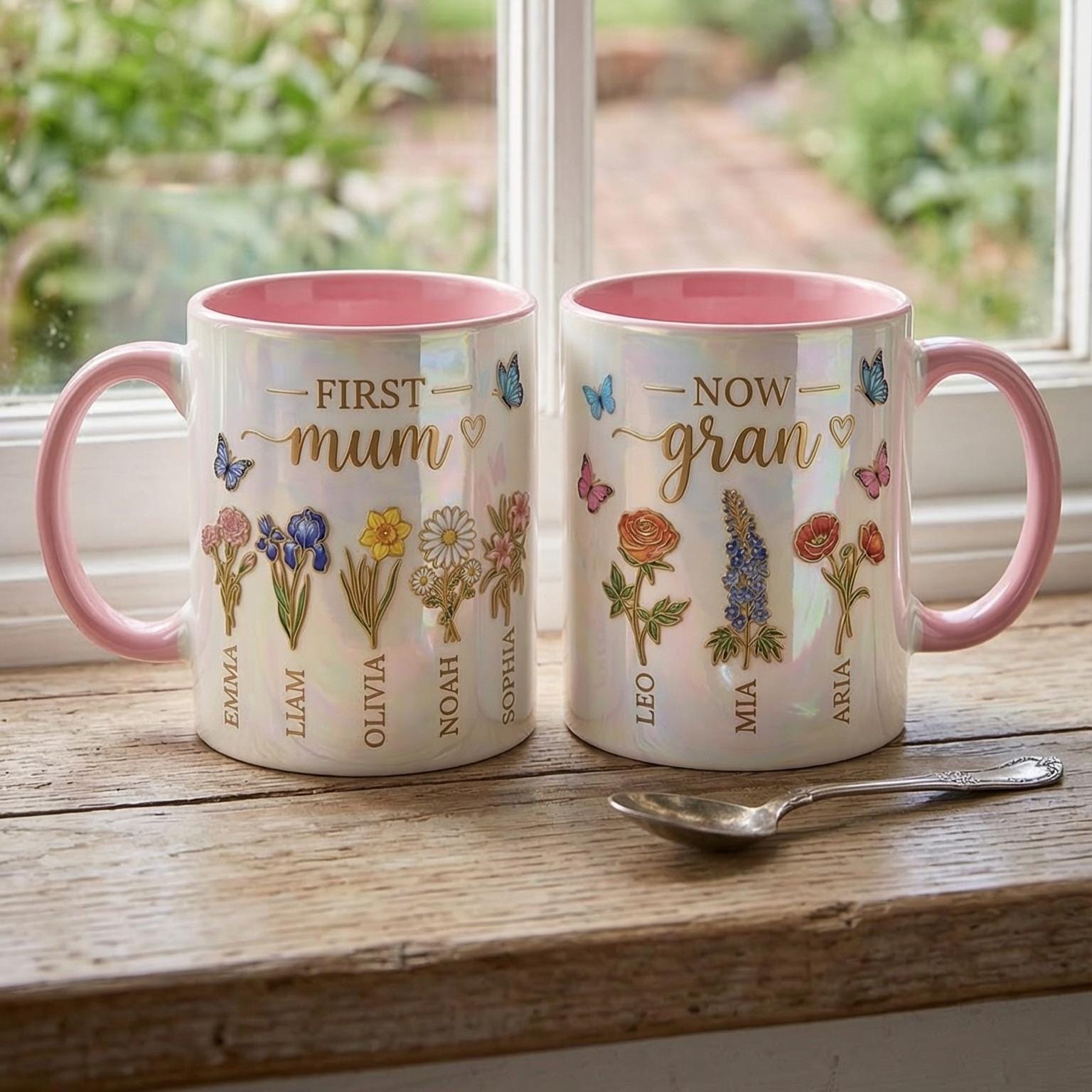 First Mom Now Gran Mug, Personalized Gifts for Mom, Birth Flower Gifts from Daughter, Mother's Day Accent Mug
