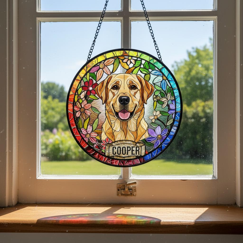 Personalized Labrador Retriever Stained Glass Suncatcher, Custom Pet Photo Gift, Dog Cat Remembrance Keepsake, Rainbow Bridge Window Decor - image 4