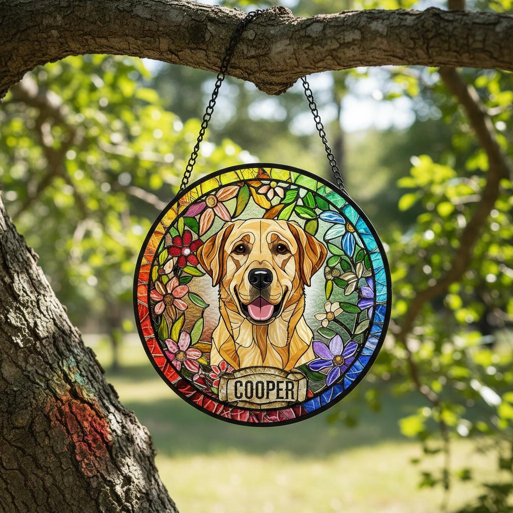 Personalized Labrador Retriever Stained Glass Suncatcher, Custom Pet Photo Gift, Dog Cat Remembrance Keepsake, Rainbow Bridge Window Decor - image 5