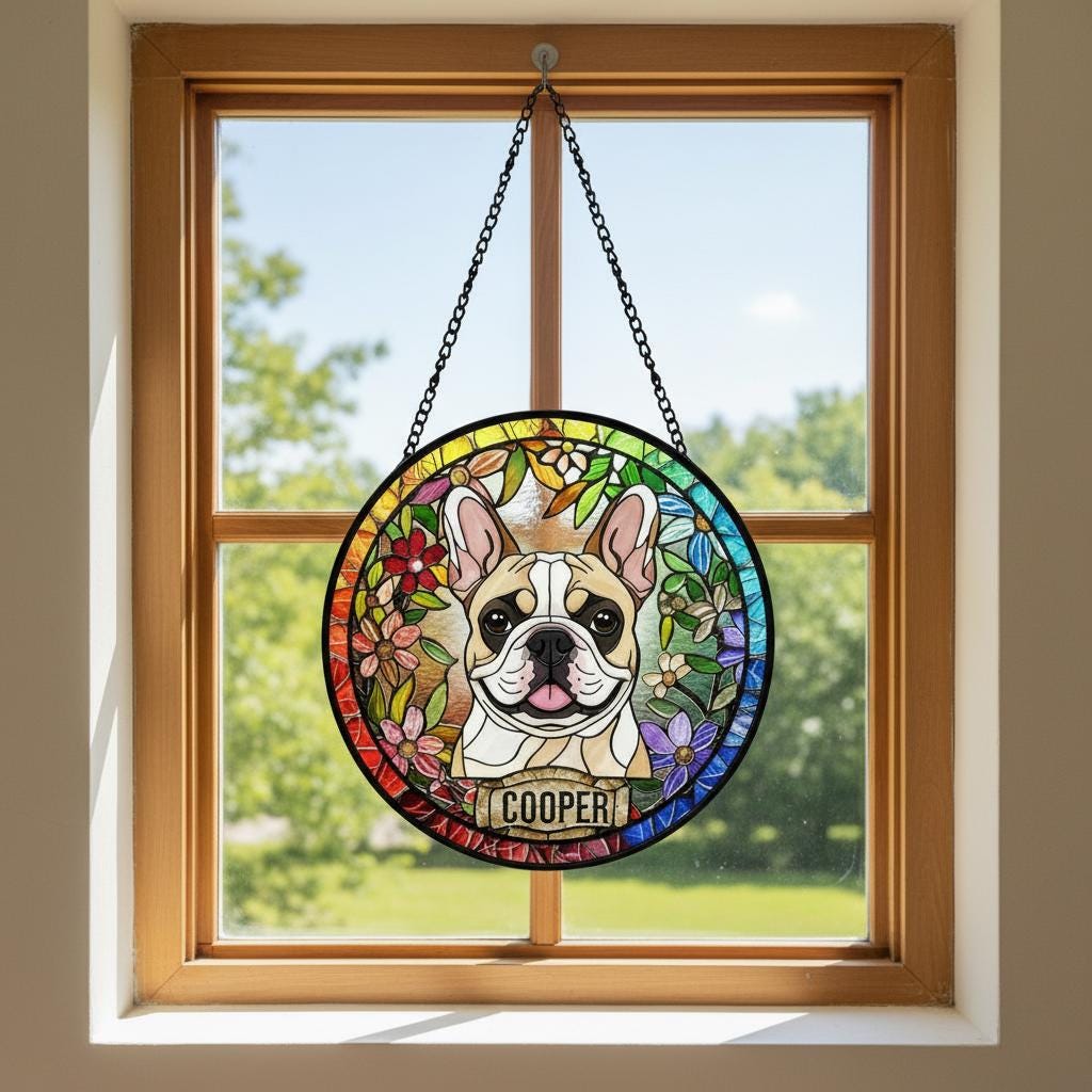 Personalized French Bulldog Stained Glass Suncatcher, Custom Pet Photo Gift, Dog Cat Remembrance Keepsake, Rainbow Bridge Window Decor - image 4