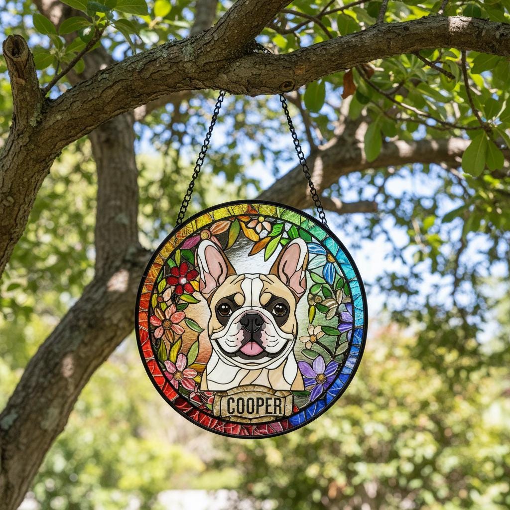 Personalized French Bulldog Stained Glass Suncatcher, Custom Pet Photo Gift, Dog Cat Remembrance Keepsake, Rainbow Bridge Window Decor - image 2