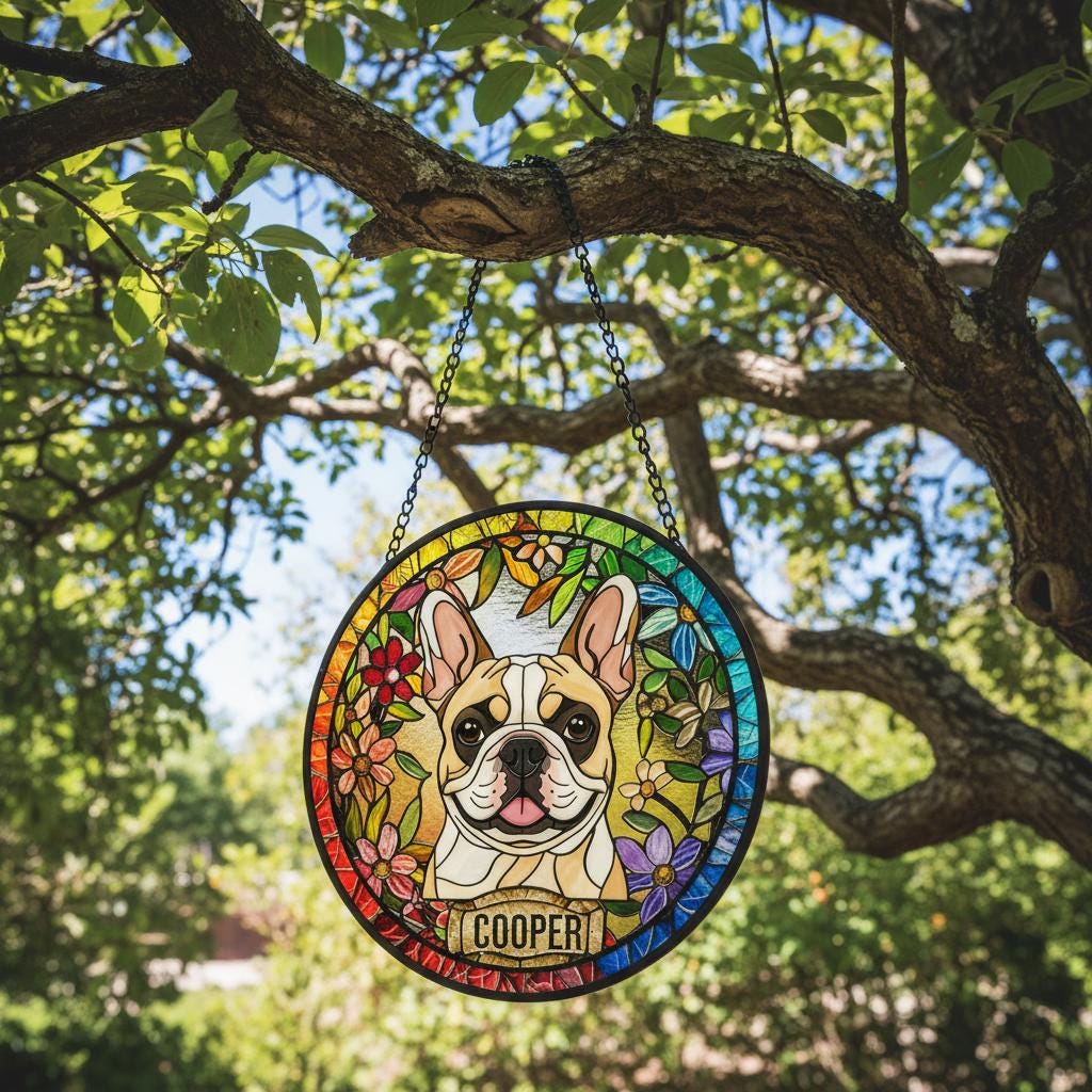 Personalized French Bulldog Stained Glass Suncatcher, Custom Pet Photo Gift, Dog Cat Remembrance Keepsake, Rainbow Bridge Window Decor - image 3