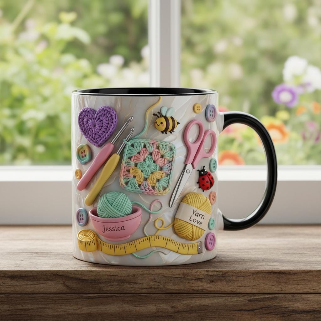 Personalized Crochet Mug, Custom Quilting Knitting Lover Coffee Cup, Mothers Day Gift, Gift for Mom Grandma - image 2