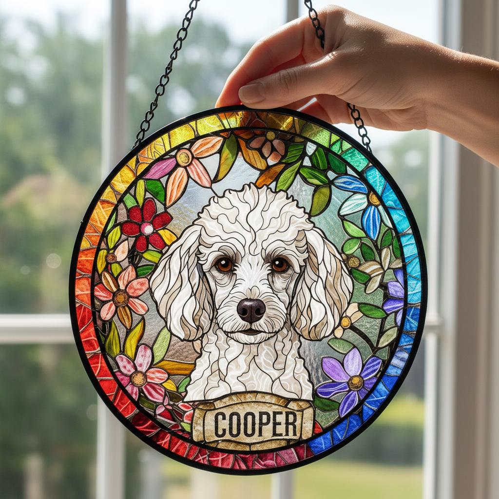 Personalized Poodle dog Stained Glass Suncatcher, Custom Pet Photo Gift, Dog Cat Remembrance Keepsake, Rainbow Bridge Window Decor - image 5