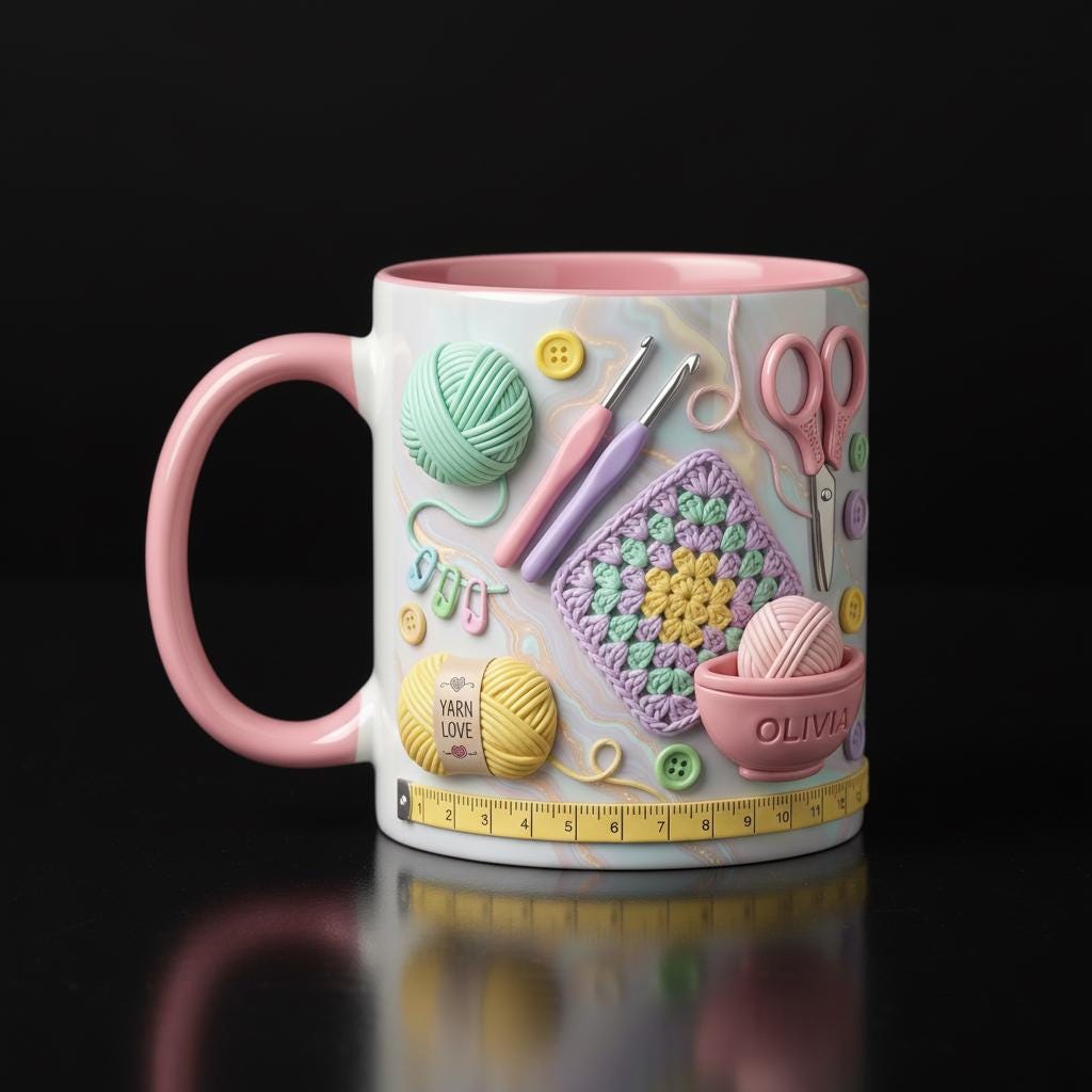 Personalized Crochet Lover Mug, Custom Quilting Knitting Lover Coffee Cup, Mothers Day Gift for Mom Grandma - image 3