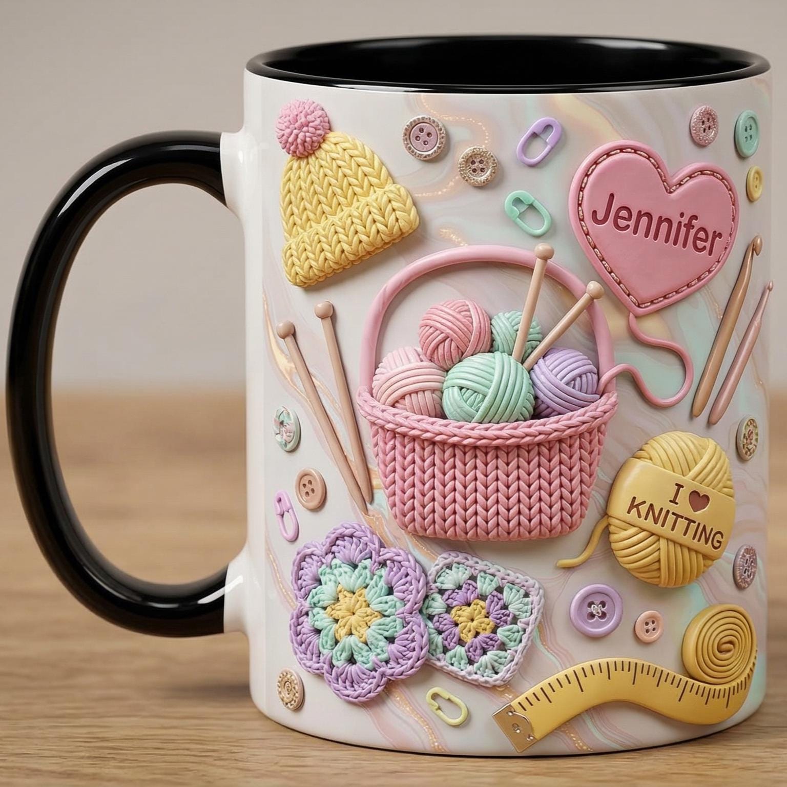 Personalized Crochet Lover Mug, Custom Quilting Knitting Lover Coffee Cup, Mothers Day Gift for Mom Grandma