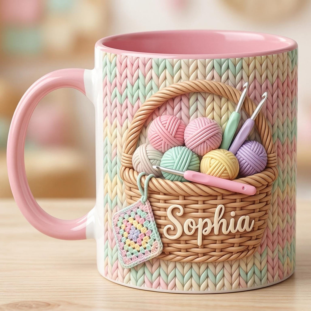 Personalized Crochet Lover Mug, Custom Quilting Knitting Lover Coffee Cup, Mothers Day Gift for Mom Grandma