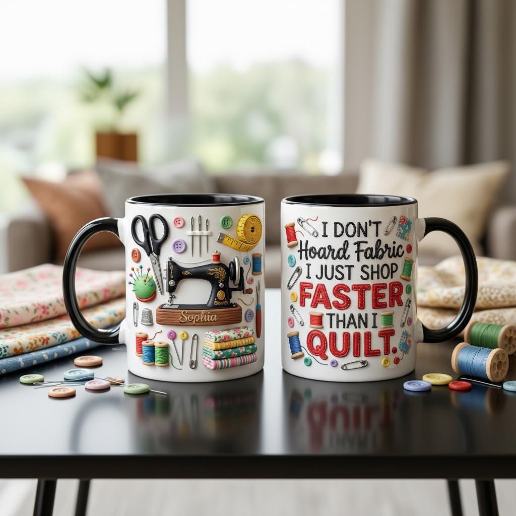 Personalized Sewing Machine Mug, 3d Effect Crochet Lover Coffee Cup, Mothers Day Gift for Mom Grandma - image 2