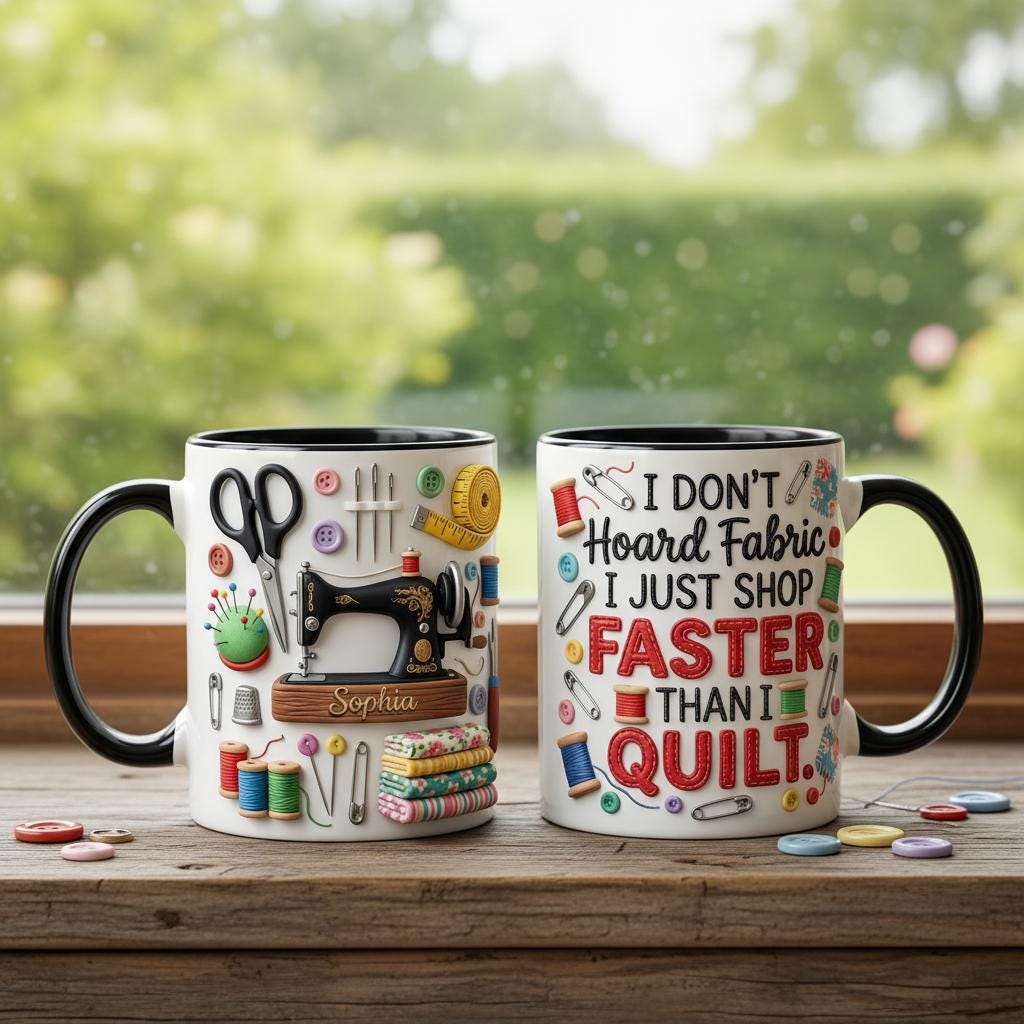 Personalized Sewing Machine Mug, 3d Effect Crochet Lover Coffee Cup, Mothers Day Gift for Mom Grandma - image 3