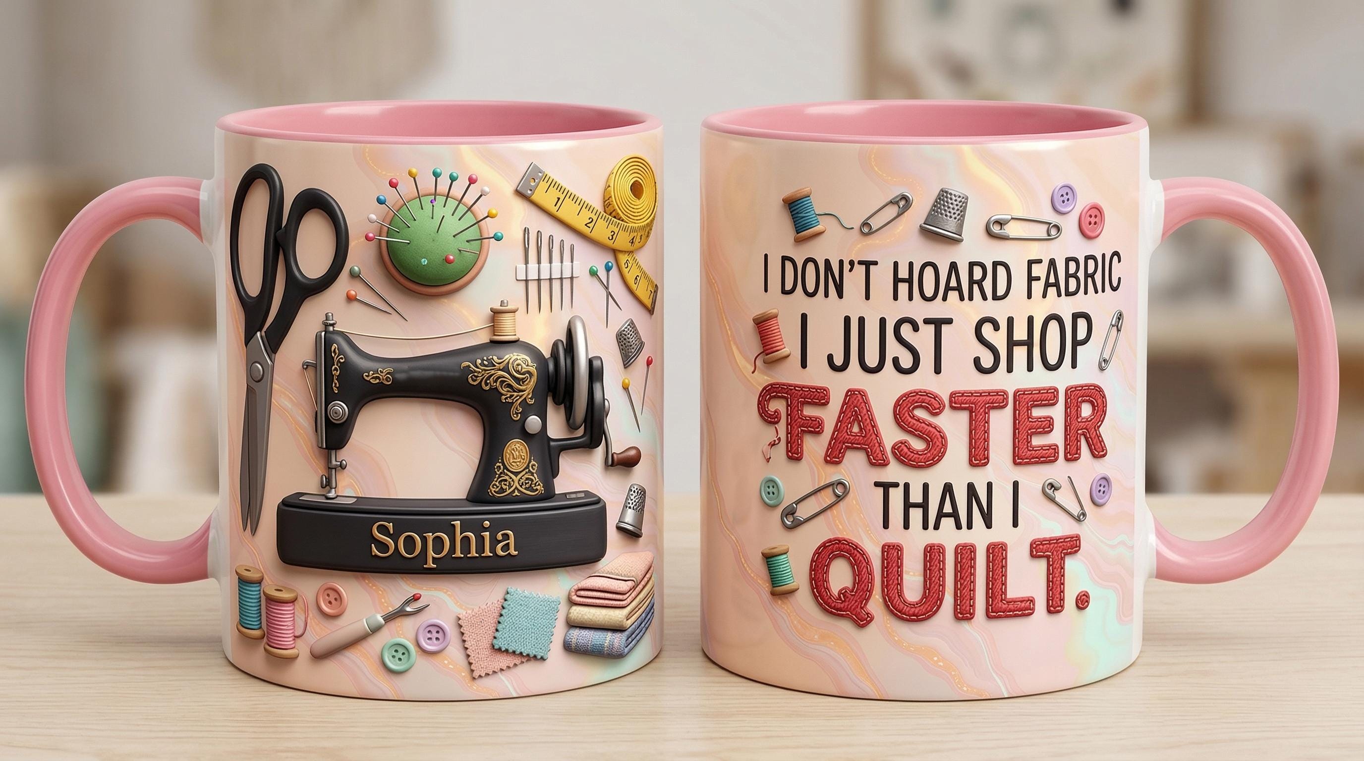 Personalized Sewing Mug, Custom Quilting Knitting Lover Coffee Cup, Mothers Day Gift for Mom Grandma - image 3