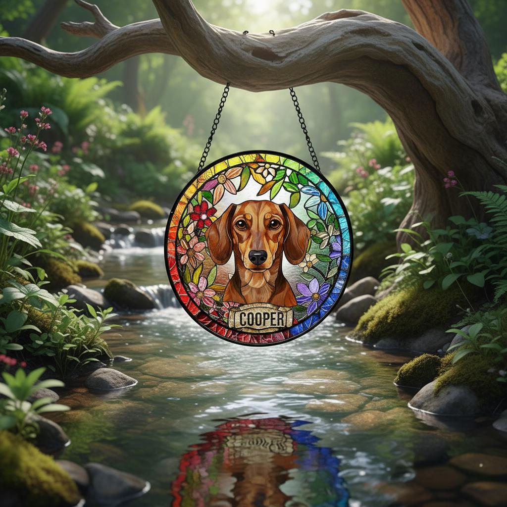Personalized Dachshund dog Stained Glass Suncatcher, Custom Pet Photo Gift, Dog Cat Remembrance Keepsake, Rainbow Bridge Window Decor - image 3