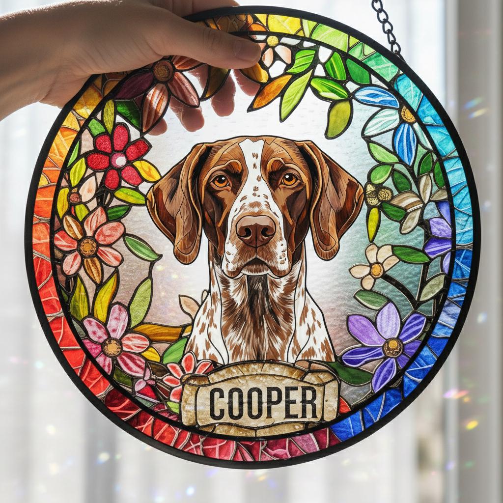 Personalized German Shorthaired Pointer Stained Glass Suncatcher, Custom pet Gift, Dog Cat Remembrance Keepsake, Rainbow Bridge Window Decor - image 2