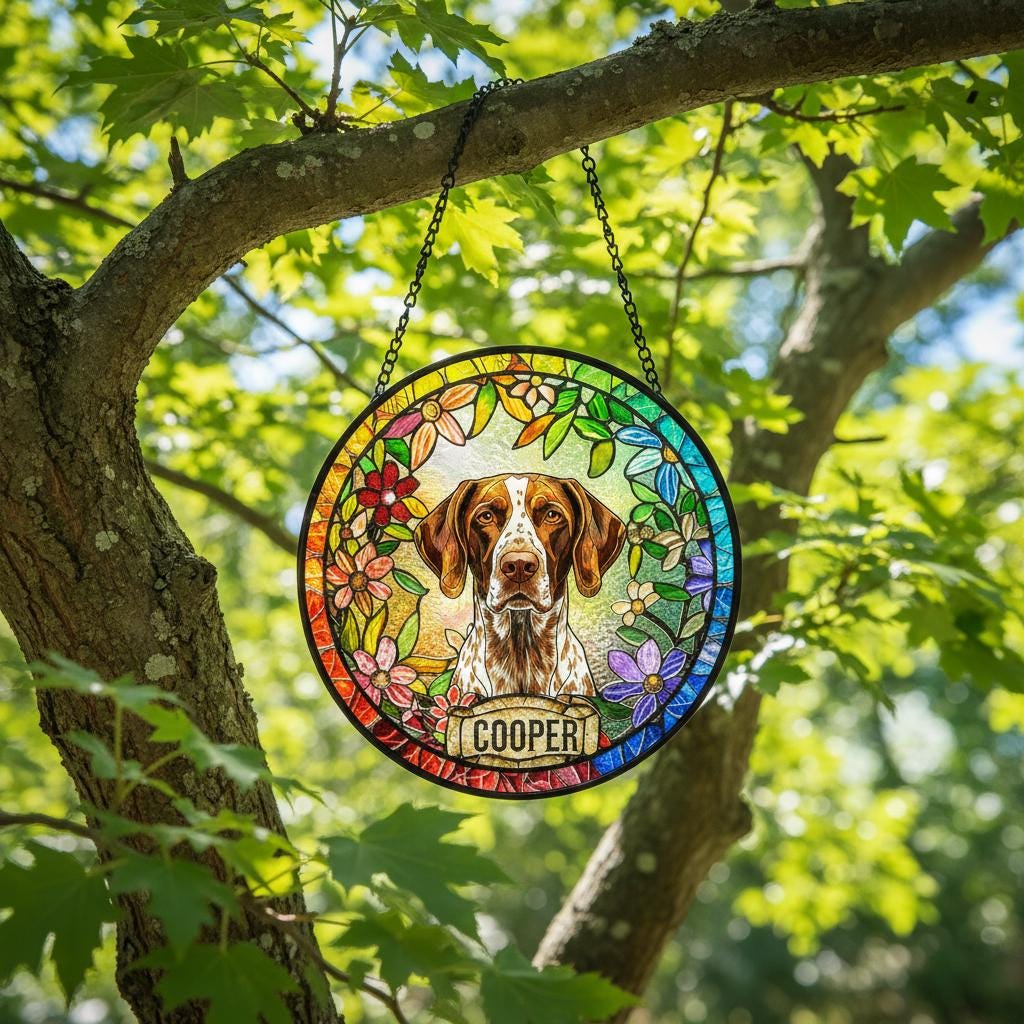 Personalized German Shorthaired Pointer Stained Glass Suncatcher, Custom pet Gift, Dog Cat Remembrance Keepsake, Rainbow Bridge Window Decor - image 3