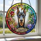 Personalized Doberman Pinscher dog  Stained Glass Suncatcher, Custom pet Gift, Dog Cat Remembrance Keepsake, Rainbow Bridge Window Decor