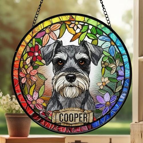 Personalized Miniature Schnauzer  dog  Stained Glass Suncatcher, Custom pet Gift, Dog Cat Remembrance Keepsake, Rainbow Bridge Window Decor - image 5