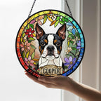 Personalized Boston Terrier  dog  Stained Glass Suncatcher, Custom pet Gift, Dog Cat Remembrance Keepsake, Rainbow Bridge Window Decor - image 3