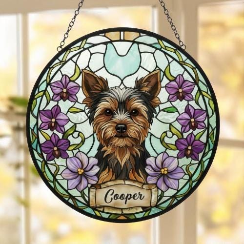 Custom Yorkshire Terrier Dog Portrait Stained Glass Suncatcher, Personalized Pet Memorial Photo Suncatcher, Dog Loss Keepsake,Pet Loss Gift - image 5