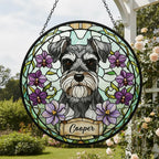 Custom Miniature Schnauzer Dog Portrait Stained Glass Suncatcher,Personalized Pet Memorial Photo Suncatcher, Dog Loss Keepsake,Pet Loss Gift