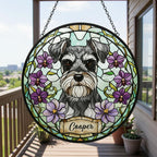 Custom Miniature Schnauzer Dog Portrait Stained Glass Suncatcher,Personalized Pet Memorial Photo Suncatcher, Dog Loss Keepsake,Pet Loss Gift - image 2