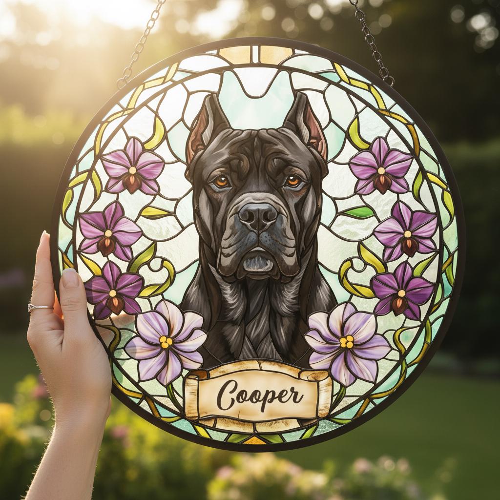 Custom Cane Corso  Dog Portrait Stained Glass Suncatcher,Personalized Pet Memorial Photo Suncatcher, Dog Loss Keepsake,Pet Loss Gift - image 2