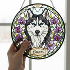 Custom Siberian Husky  Dog Portrait Stained Glass Suncatcher,Personalized Pet Memorial Photo Suncatcher, Dog Loss Keepsake,Pet Loss Gift - image 4
