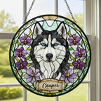 Custom Siberian Husky  Dog Portrait Stained Glass Suncatcher,Personalized Pet Memorial Photo Suncatcher, Dog Loss Keepsake,Pet Loss Gift