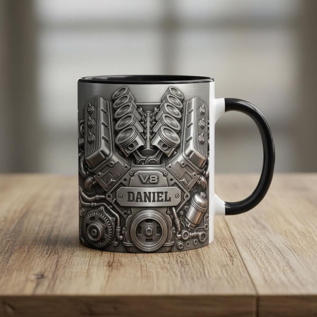 Personalized Mechanic V8 Engine Mug, Handyman Gift, Custom Name Workshop Cup, Gift for Dad Grandpa - image 3