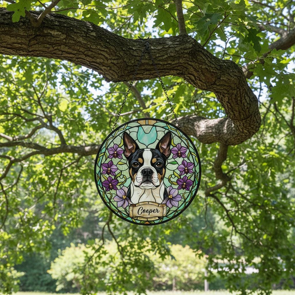 Custom Boston Terrier  Dog Portrait Stained Glass Suncatcher,Personalized Pet Memorial Photo Suncatcher, Dog Loss Keepsake,Pet Loss Gift - image 5