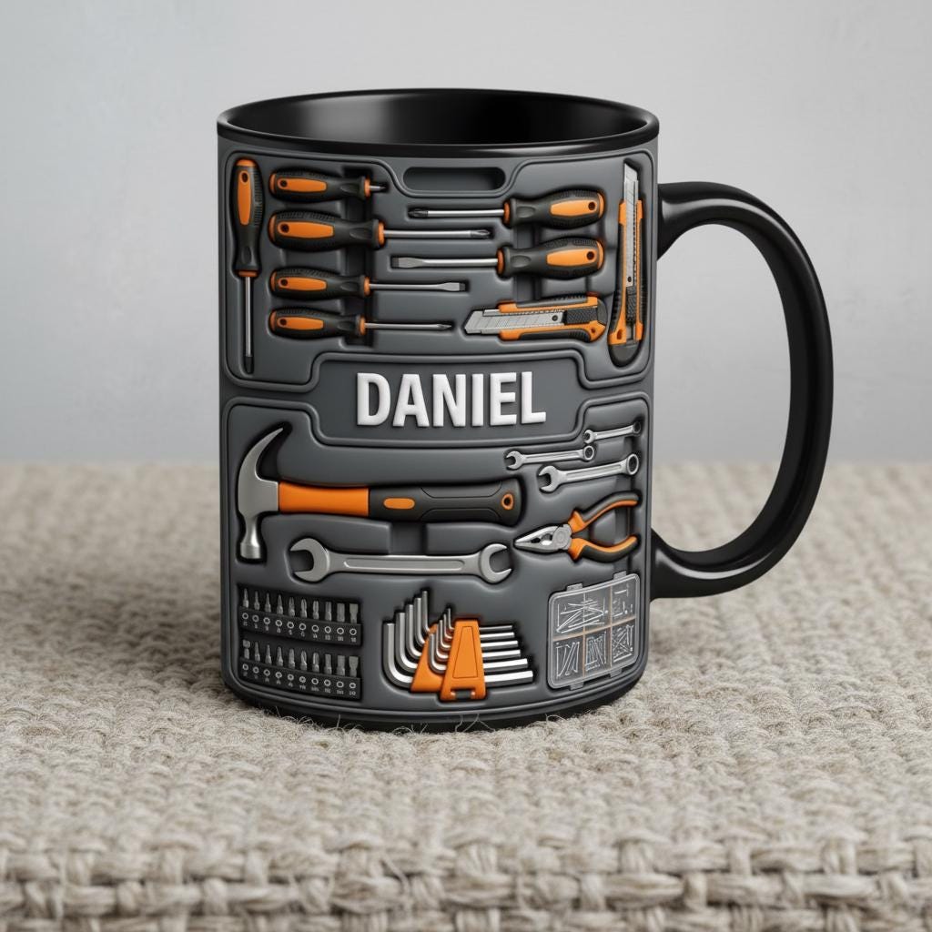 Personalized Tool Mechanic Coffee Mug, Handyman Gift, Custom Name Workshop Cup, Gift for Dad Grandpa
