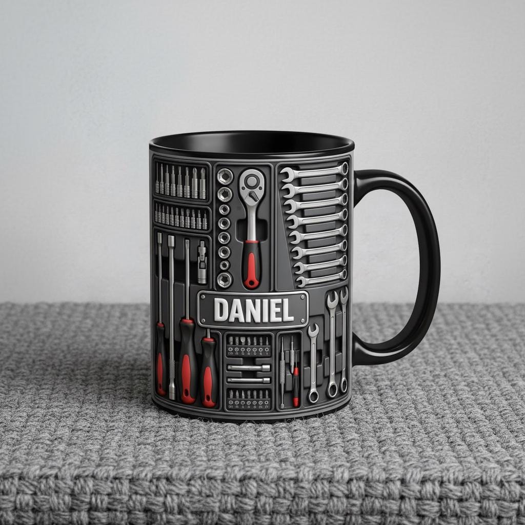 Personalized Tool Mechanic Coffee Mug, Handyman Gift, Custom Name Workshop Cup, Gift for Dad Grandpa