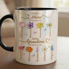 Personalized Mom Grandma Flowers Mug, Mother's Day Gifts, Grandmas Garden, Faux Crystal 3D Effect