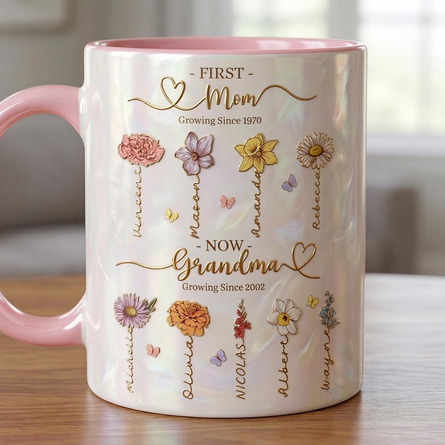 Personalized Mom Grandma Flowers Mug, Faux Crystal 3D Effect Cup, Mother's Day Gifts, Grandmas Garden - image 2