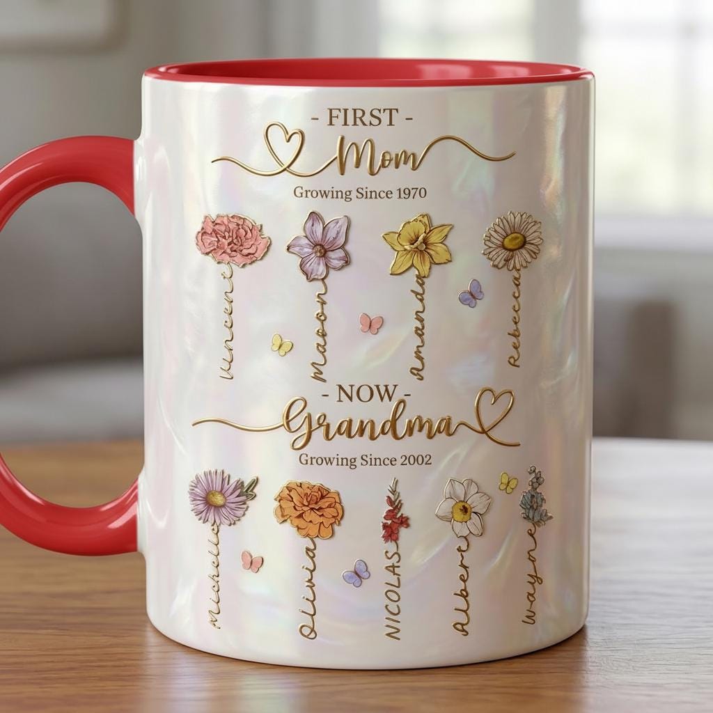 Personalized Mom Grandma Flowers Mug, Faux Crystal 3D Effect Cup, Mother's Day Gifts, Grandmas Garden - image 6