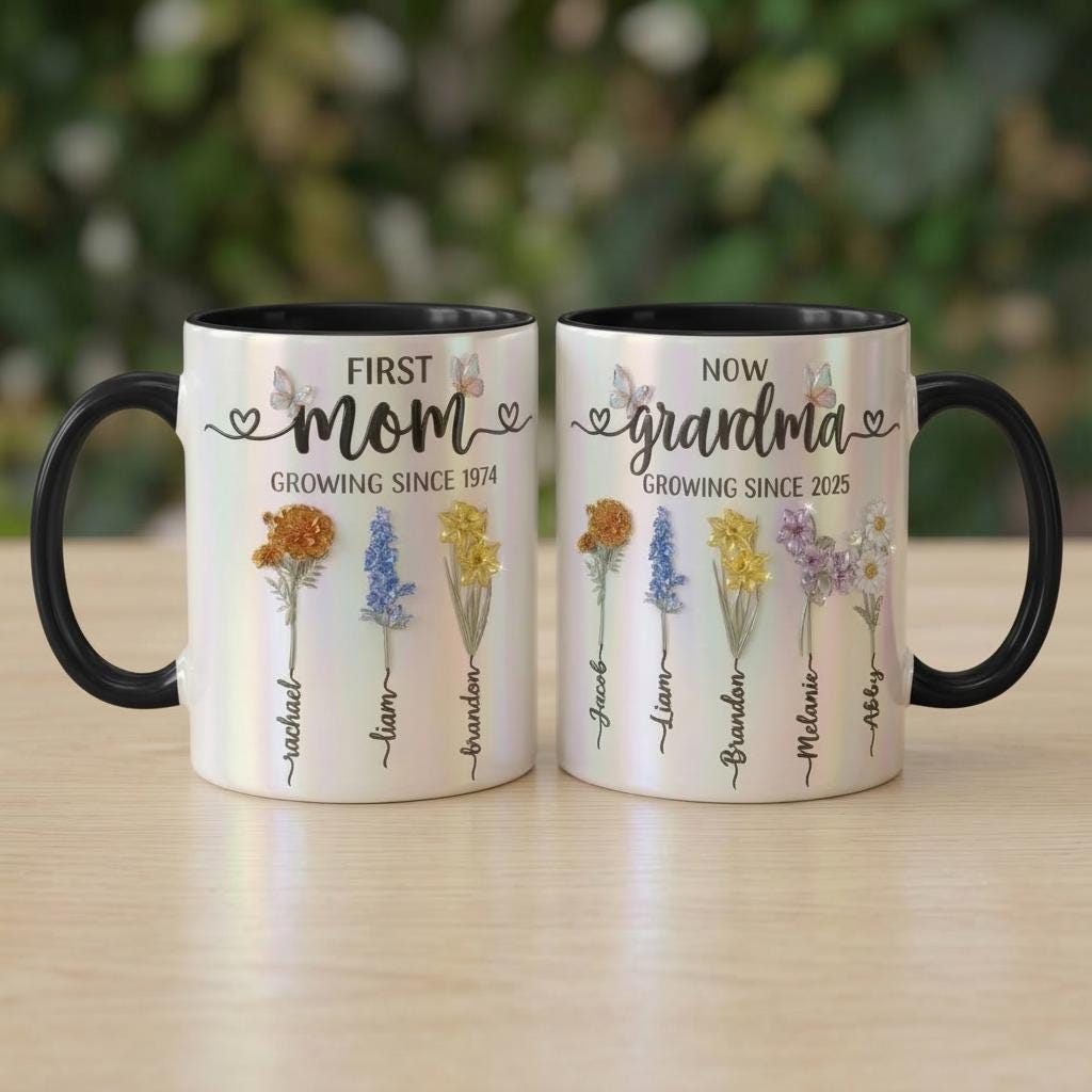 Custom Name Mom Grandma Flowers Mug, Mother's Day Gifts, Grandmas Garden, Faux Crystal 3D Effect - image 4