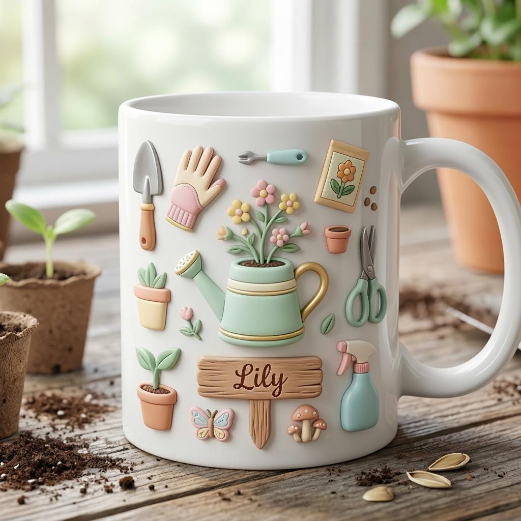 Personalized Gardening Accent Mug, Gift for Mom Grandma, Faux 3D Effect Mug - image 3