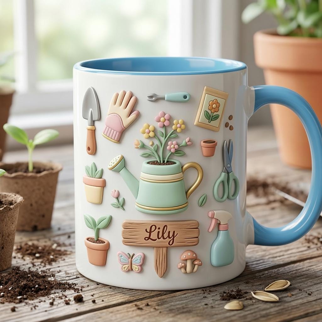 Personalized Gardening Accent Mug, Gift for Mom Grandma, Faux 3D Effect Mug - image 4