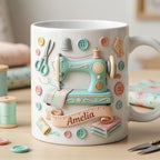 Personalized Sewing Faux 3D Effect Mug, Love Crocheting Coffee Mug, Handmade Craft Mug - image 2
