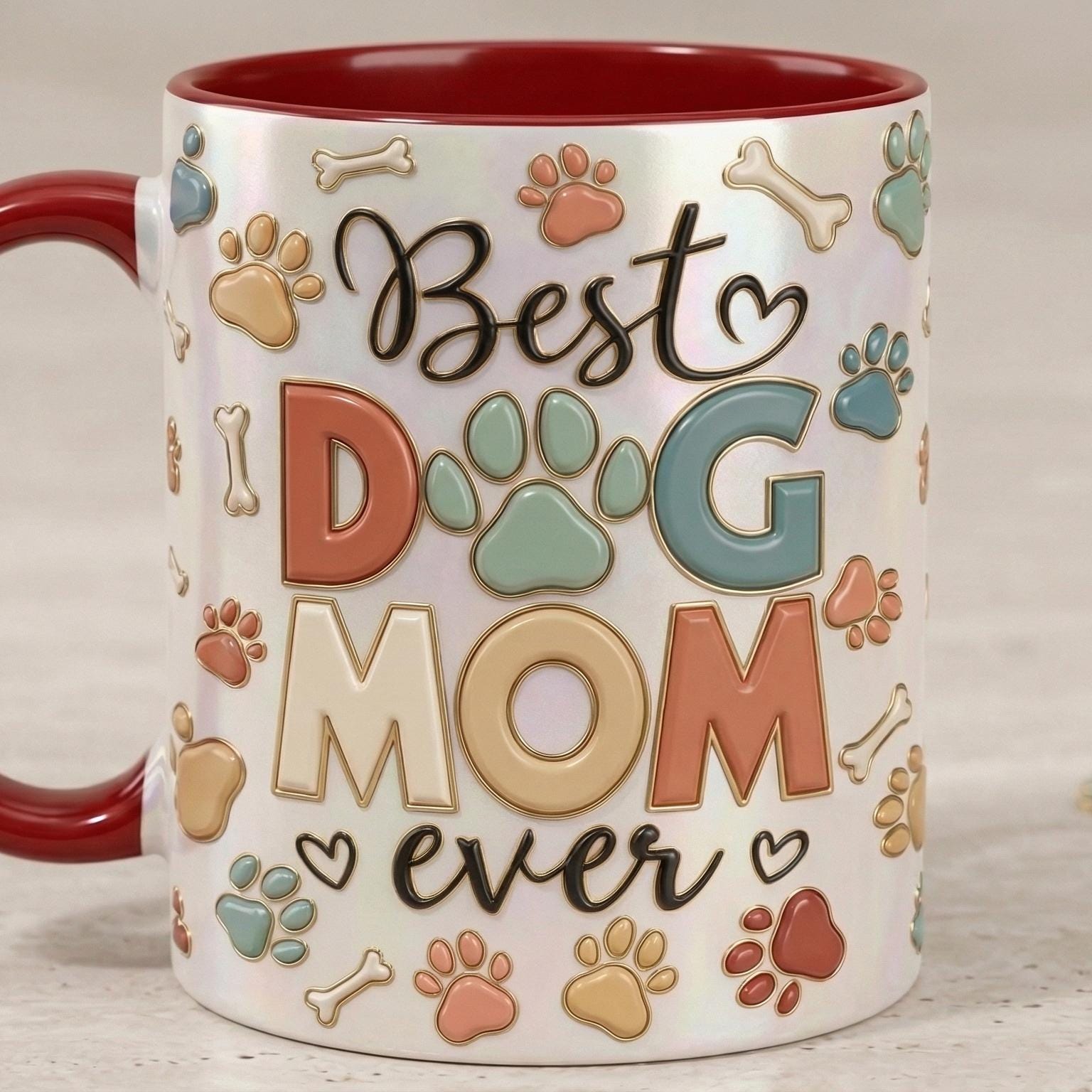 Custom Dog Mom Mug, Personalized Faux 3D Effect Pet Mug, Best Dog Mom Ever Cup, Dog Lover Gift, Pet Mom Coffee Mug