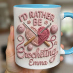 Personalized I'd Rather Be Crocheting Mug, Faux 3D Effect Accent Mug, Gift For Crochet Lovers - image 3