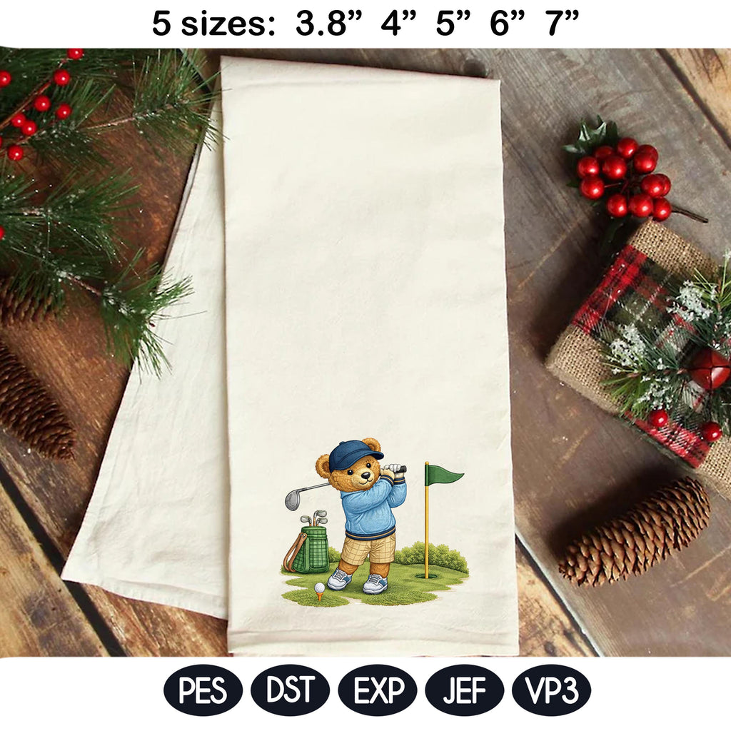 Teddy Bear Golf Embroidery Design, Cute Golfer Bear Machine Embroidery, Sports Embroidery Pattern, Golf Lover Gift,5 sizes, Digital Download - image 4