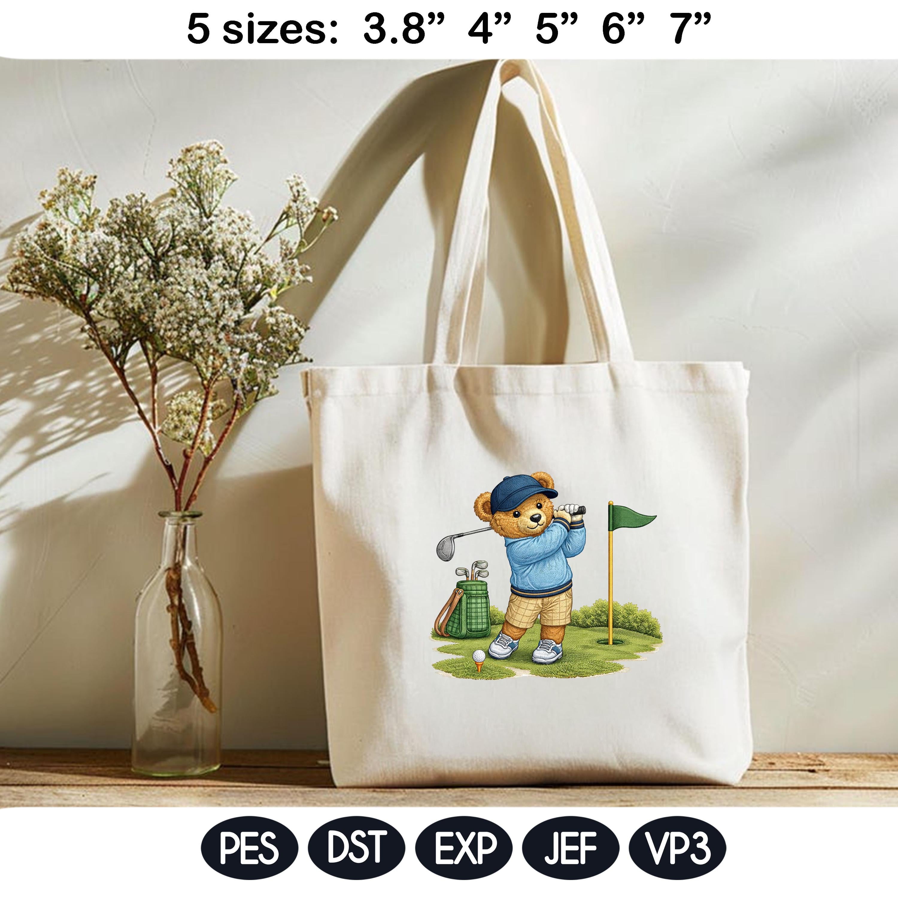 Teddy Bear Golf Embroidery Design, Cute Golfer Bear Machine Embroidery, Sports Embroidery Pattern, Golf Lover Gift,5 sizes, Digital Download - image 5