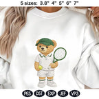Tennis Teddy Bear Embroidery Design Set, Cute Tennis Couple Bear, Sports Embroidery Pattern, Preppy Tennis Outfit, 5 sizes, Digital Download - image 5