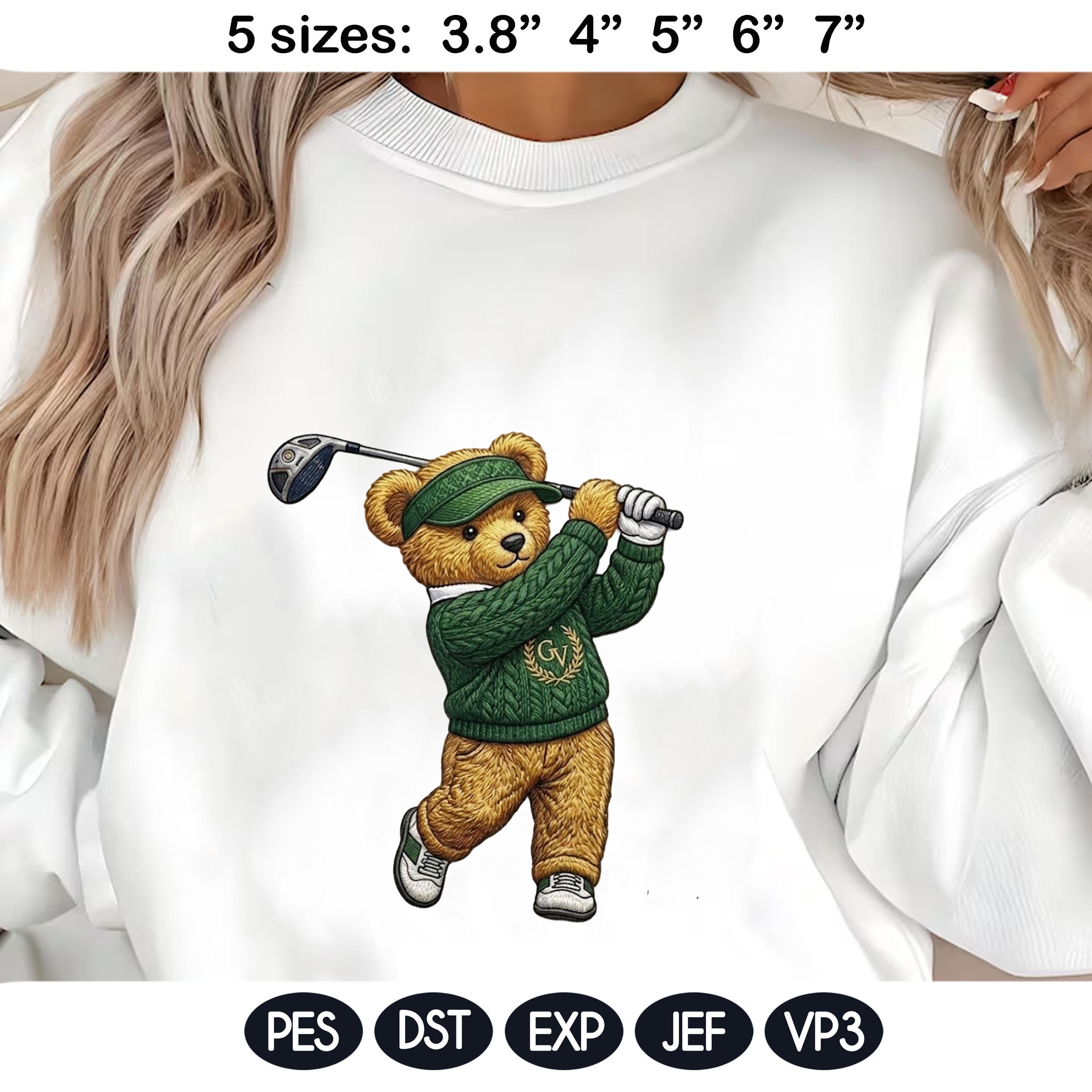 Preppy Golf Teddy Bear Embroidery Design, Country Club Bear, Old Money Style Golfer, Cute Golf Embroidery Pattern, 5 sizes, Digital Download - image 3