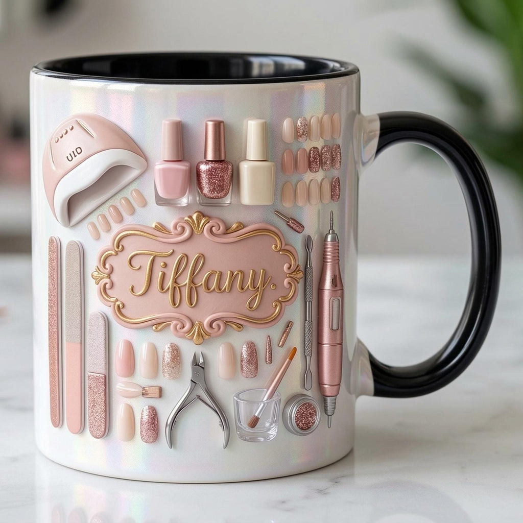 Custom Name Nail Tech Coffee Mug, Nail Salon Owner Accent Mug, Gift for Nail Artist