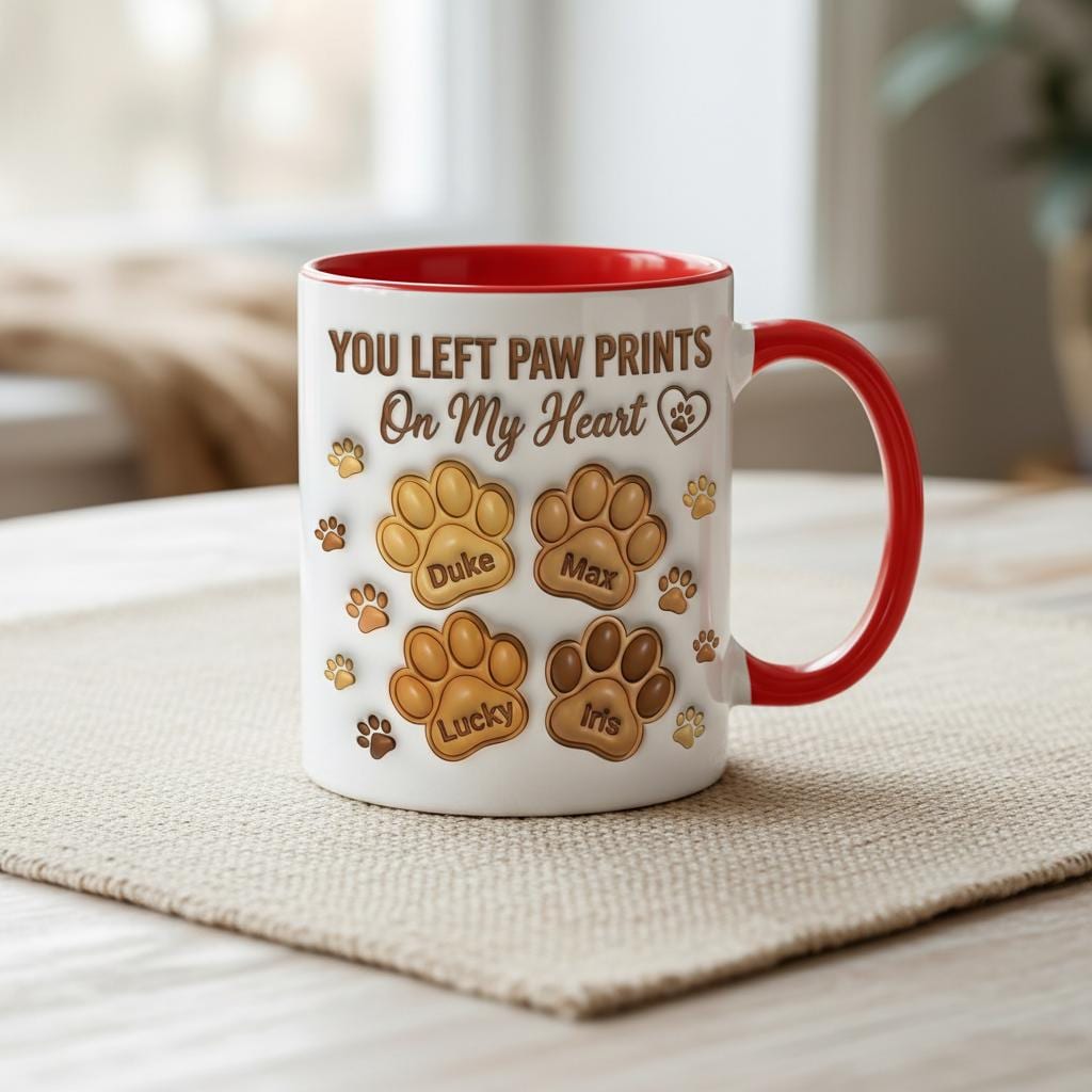 Custom Dog Mug, Personalized Dog Lover Coffee Cup, Dog Mom Cat Accent Mug, You Left Paw Prints On My Heart - image 2
