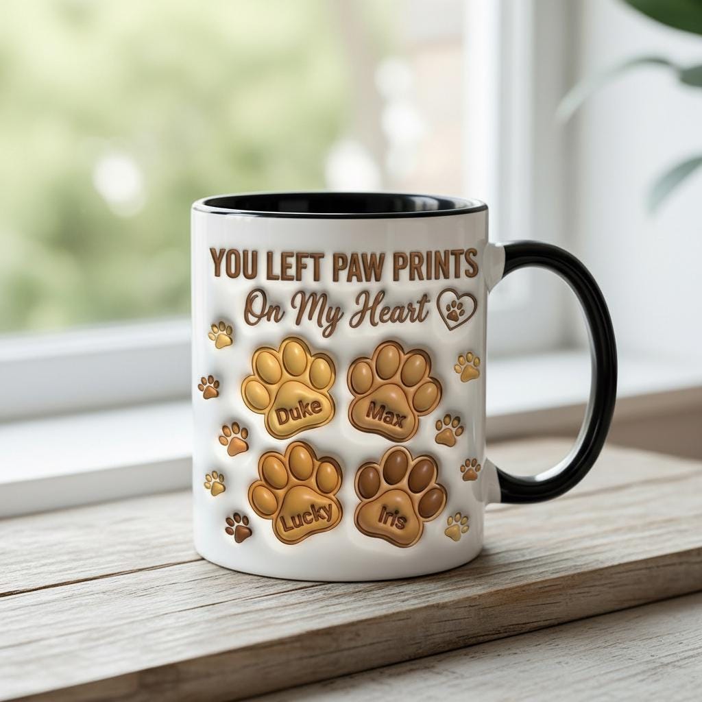 Custom Dog Mug, Personalized Dog Lover Coffee Cup, Dog Mom Cat Accent Mug, You Left Paw Prints On My Heart - image 4