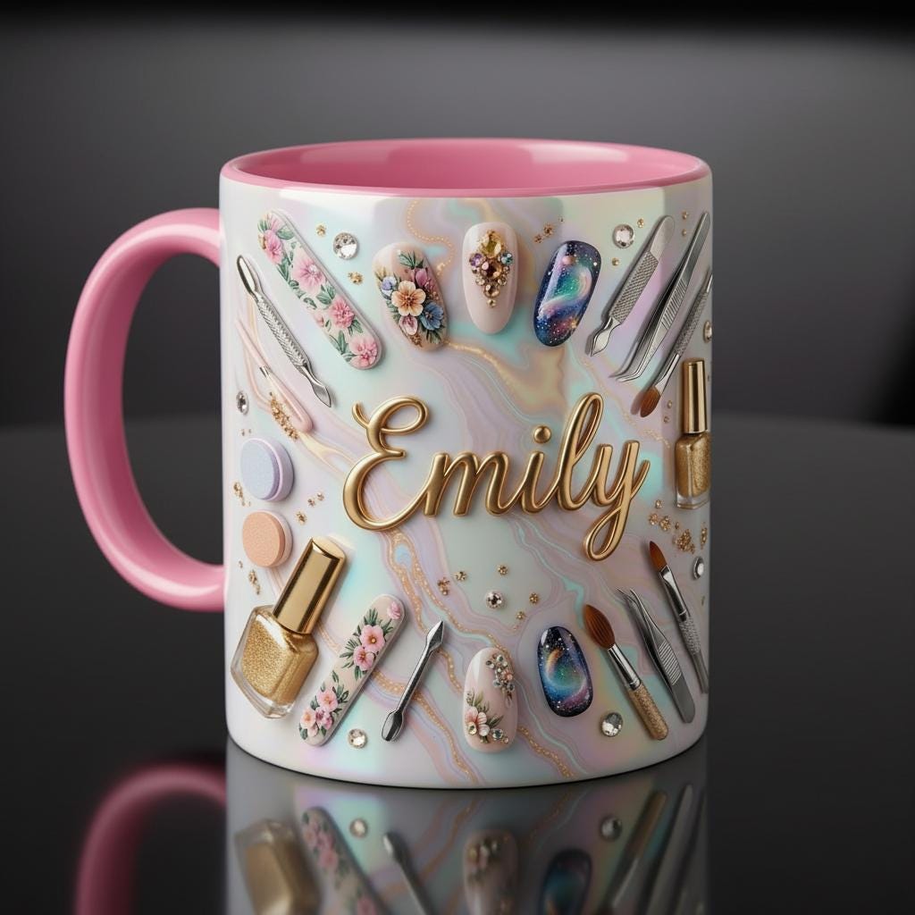 Custom Name Nail Tech Coffee Mug, Manicurist Nail Salon Owner Accent Mug, Gift for Nail Artist
