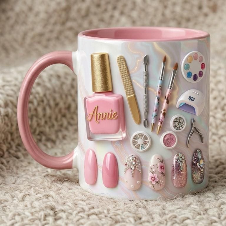 Custom Name Nail Tech Coffee Mug, Personalized Nail Salon Owner Accent Mug, Gift for Manicurist
