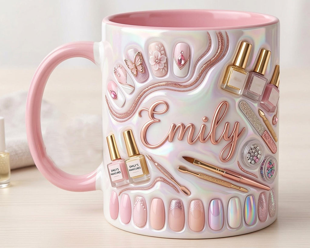 Custom Name Nail Tech Coffee Mug, Nail Salon Owner Manicurist Accent Mug, Gift for Nail Artist