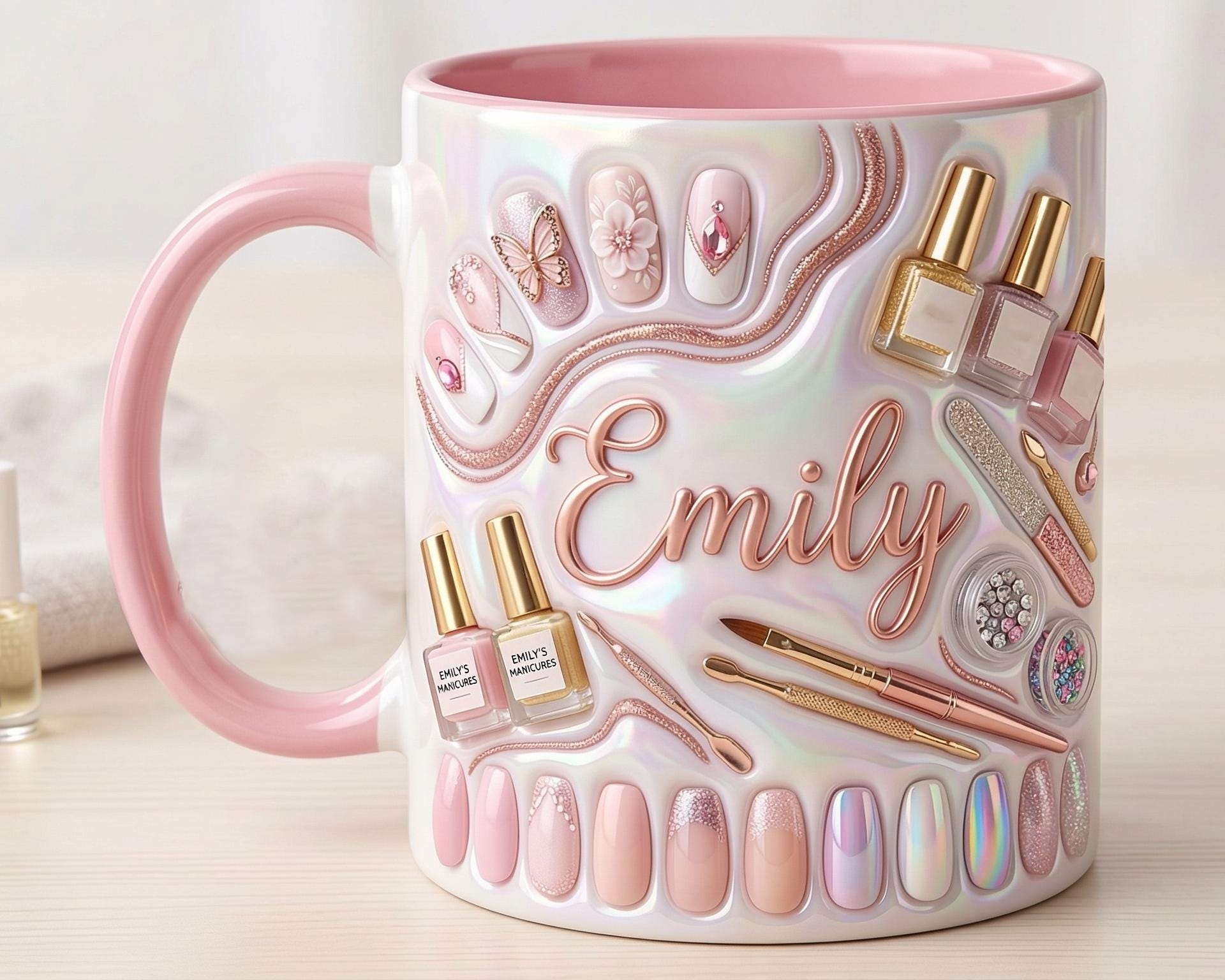 Custom Name Nail Tech Coffee Mug, Nail Salon Owner Manicurist Accent Mug, Gift for Nail Artist